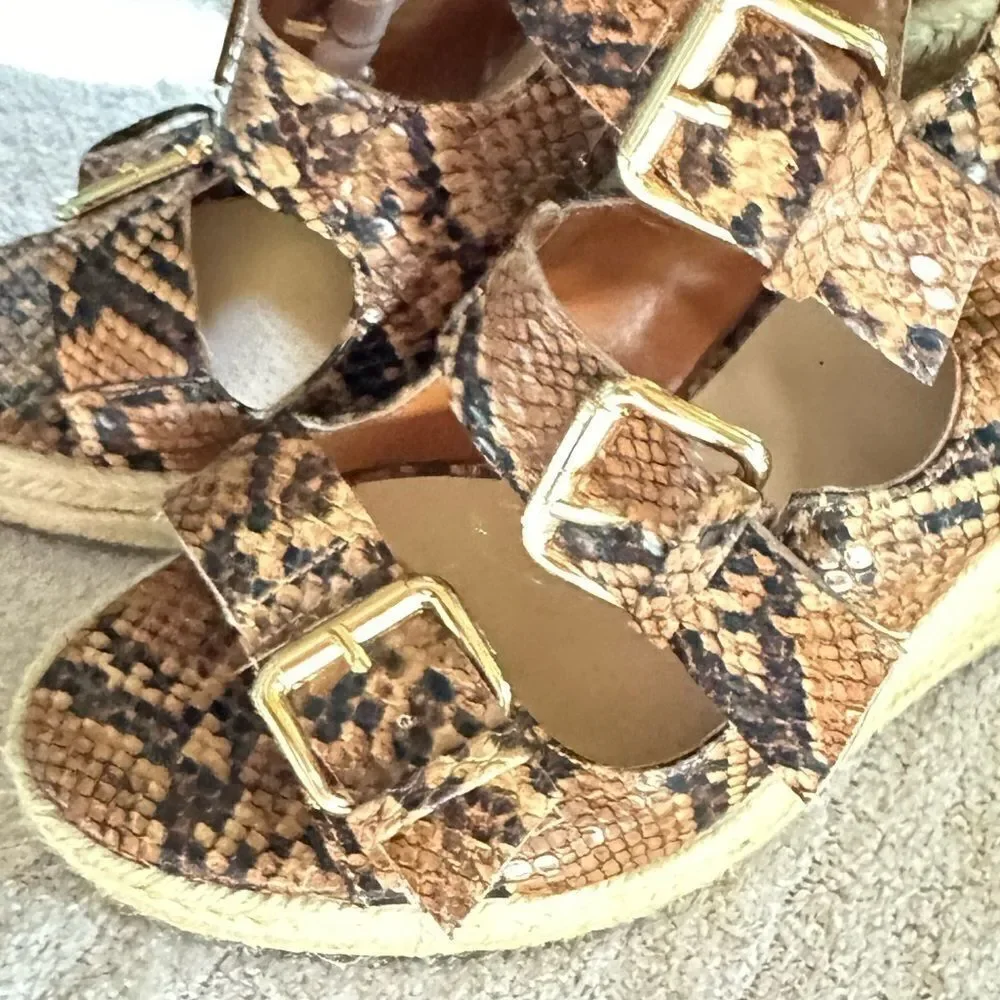 Shoe Dazzle Snakeskin buckle espadrilles wedges sz 7.5 NWOT